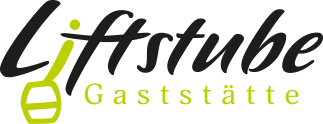 Logo Gaststätte Liftstube in Schwarz und lemongreen. Das i ist nach unten hin verlängert und stellt eine Seilbahngonder der Seilbahn am Ochsenkopf dar.